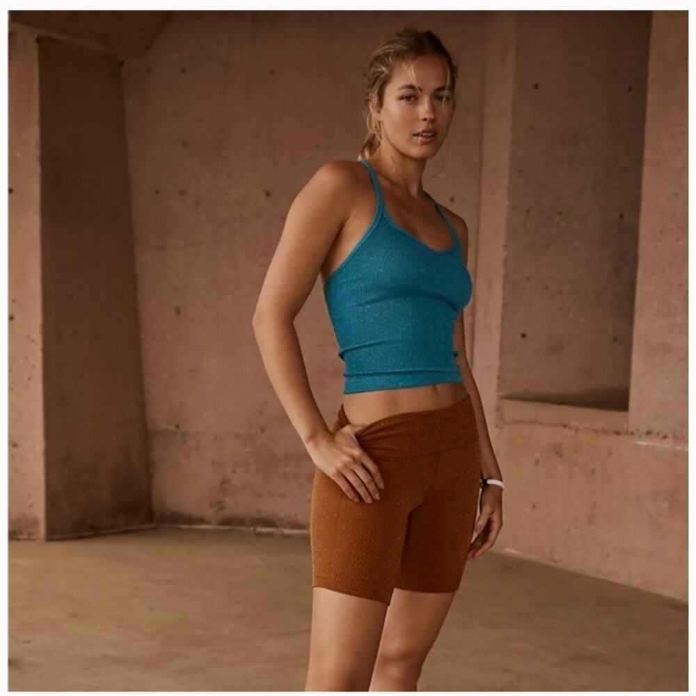 Free People Movement Kona Lurex Biker Shorts Bronze NWT M/L Brown